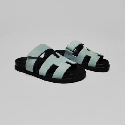 Hermès classic blue-grey couple woven slippers - Image 3