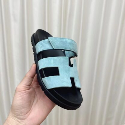 Hermès classic blue and black couple woven slippers - Image 3
