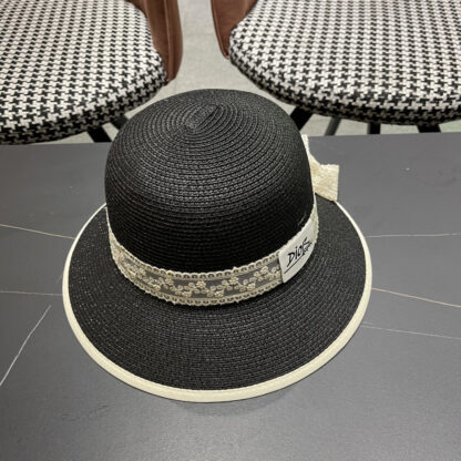 Dior Straw Flat Top Lace Sun Hat - Image 4