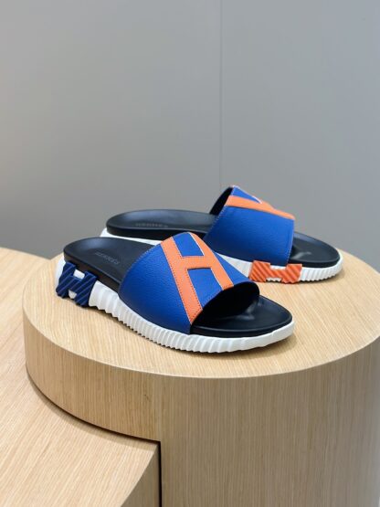 Hermès Men's Blue and Orange Ultra-Lightweight and Comfortable Slippers - Image 3
