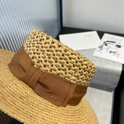 Dior raffia flat hat with bow - Image 4