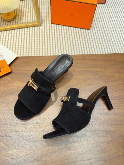 Hermès new handmade black stiletto sandals
