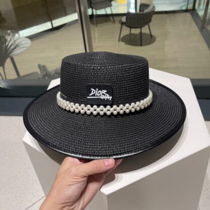 Dior classic fashion pearl straw bucket hat - Image 4