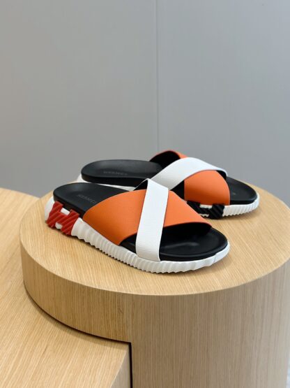 Hermès men's white and orange color matching cross ultra-light and comfortable slippers - Image 3