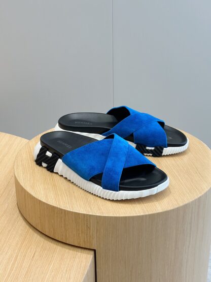 Hermès Men's Dark Blue Cross Ultra Light Comfort Slippers - Image 3