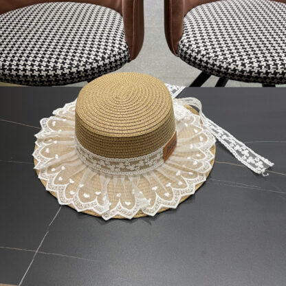 Dior lace bow flat top straw hat - Image 4