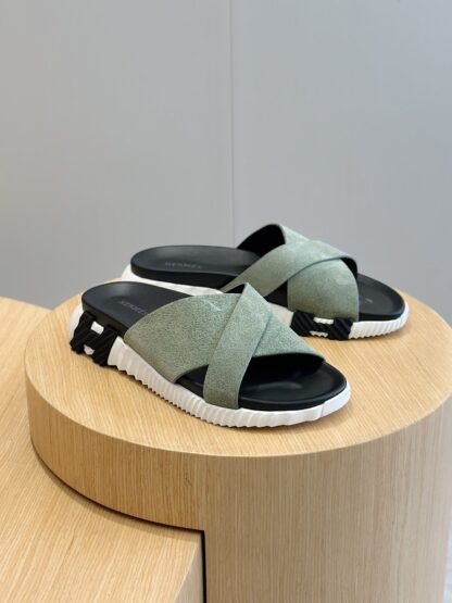 Hermès Men's Light Green Cross Ultra Light Comfort Slippers - Image 3