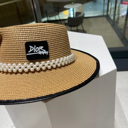 Dior Fashion Pearl Straw Hat Simple Basin Hat - Image 4