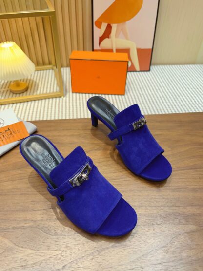 Hermès new pure handmade dark blue stiletto sandals - Image 2
