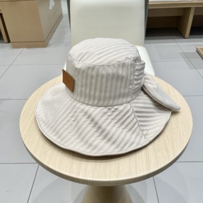 Hermes striped bow leisure versatile bucket hat - Image 2