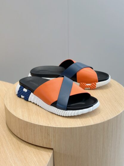 Hermès orange and blue color matching men's cross ultra-light and comfortable slippers - Image 3