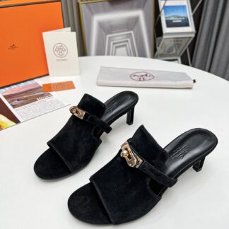 Hermès new handmade black suede stiletto sandals