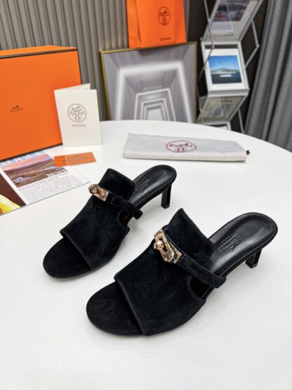 Hermès new handmade black suede stiletto sandals