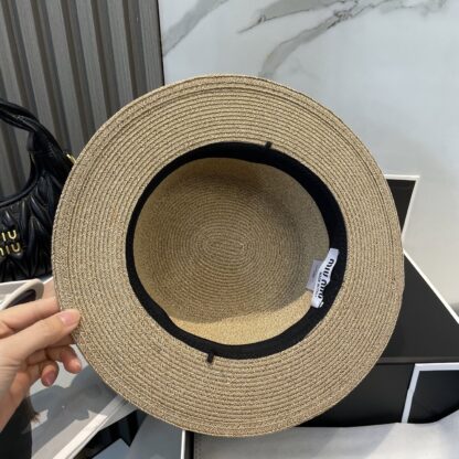 Miu Miu lace trim flat top straw hat - Image 4