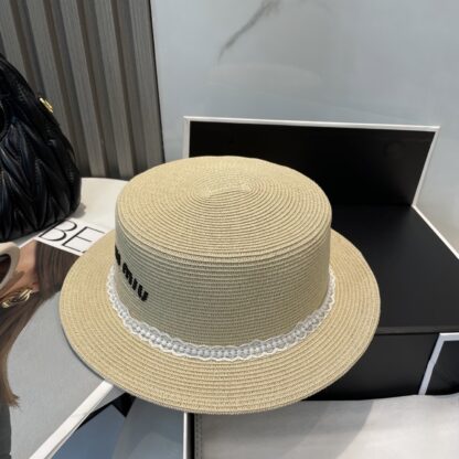 Miu Miu lace trim flat top straw hat - Image 4