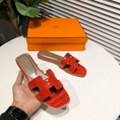 Hermès summer versatile red flat slippers - Image 2