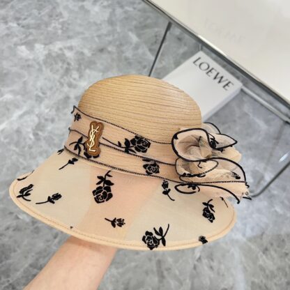 Yves Saint Laurent Organza Holiday Style Basin Hat Straw Hat - Image 3