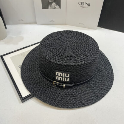 Miu Miu hollow hat flat top straw hat - Image 4