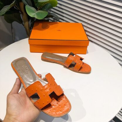 Hermès summer versatile orange flat slippers - Image 2