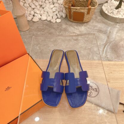 Hermès dark purple summer versatile classic palm pattern flat slippers - Image 2