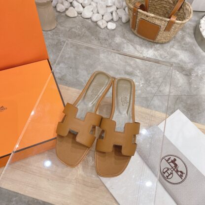 Hermès summer versatile classic palm pattern brown flat slippers - Image 2