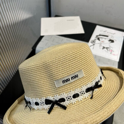 Miu Miu new rolled brim flat top straw hat - Image 4