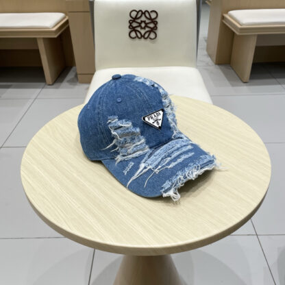 Prada denim inverted triangle baseball cap - Image 3