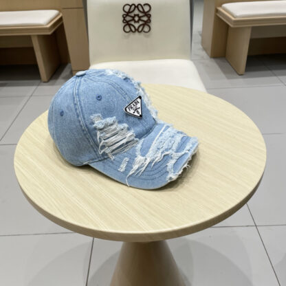 Prada denim inverted triangle baseball cap - Image 3