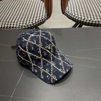 Prada summer fashion brand hole denim water brick retro hard baseball cap - Image 3