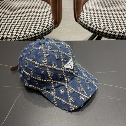 Prada summer fashion brand hole denim water brick retro hard baseball cap - Image 3