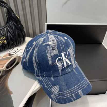 Calvin Kleinf washed distressed denim baseball cap - Image 3