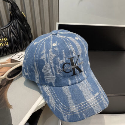 Calvin Kleinf washed distressed denim baseball cap - Image 3