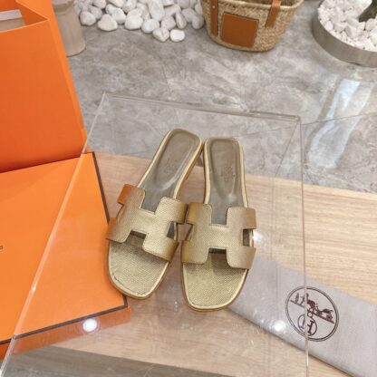 Hermès summer versatile classic gold palm pattern flat slippers - Image 2