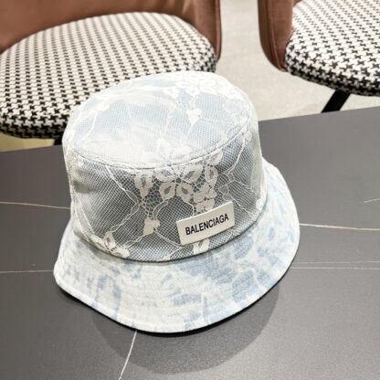 Balenciaga Spring Denim Embroidered Lace Bucket Hat - Image 3