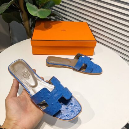 Hermès summer classic versatile crocodile pattern dark blue flat slippers - Image 2