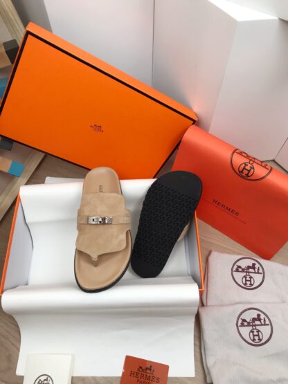 Hermès new spring and summer comfortable apricot slippers - Image 3
