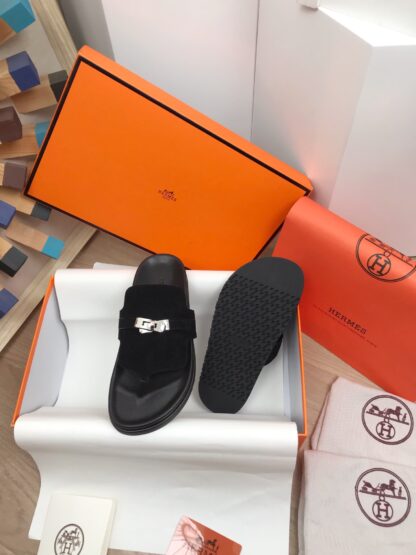 Hermès new spring and summer comfortable black slippers - Image 3