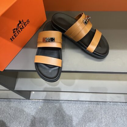 Hermes summer orange high-end comfortable slippers - Image 3