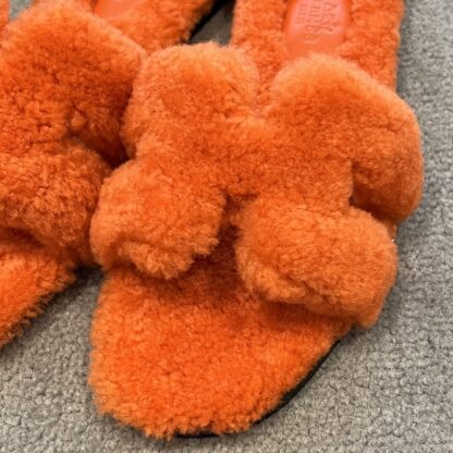 Hermès comfortable versatile orange cotton slippers - Image 3