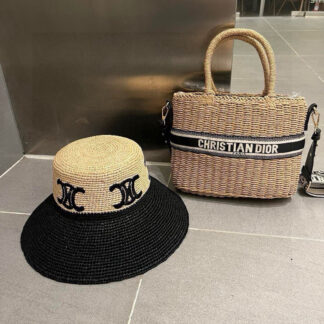 Celine premium embroidered logo raffia bucket hat