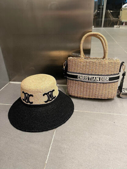 Celine premium embroidered logo raffia bucket hat