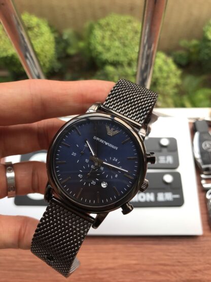 Armani Blue Face Three-Eye Chronograph Watch - Image 4