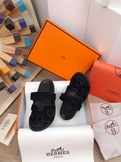Hermès black spring and summer new leather slippers - Image 3