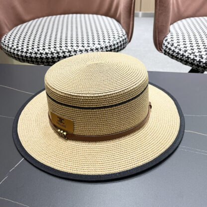 Celine summer flat top sun protection all-match senior straw hat - Image 3