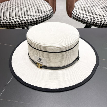 Celine summer flat top sun protection all-match senior straw hat - Image 3