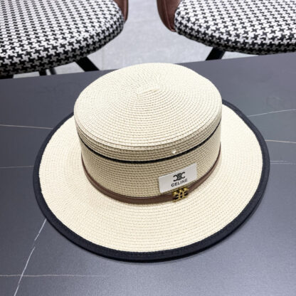 Celine summer flat top sun protection all-match senior straw hat - Image 3