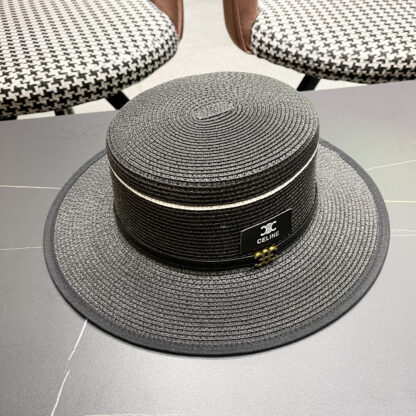 Celine summer flat top sun protection all-match senior straw hat - Image 3