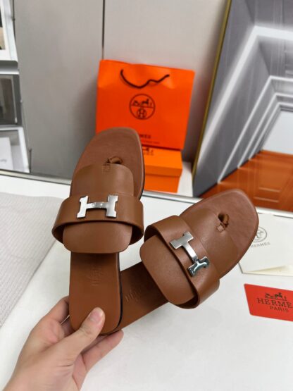 Hermes spring and summer dark brown daily home travel vacation essential slippers - Image 2