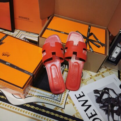 Hermes bright red handmade slippers - Image 3