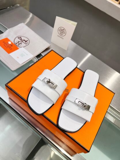 Hermès early spring new white handmade leather slippers - Image 3